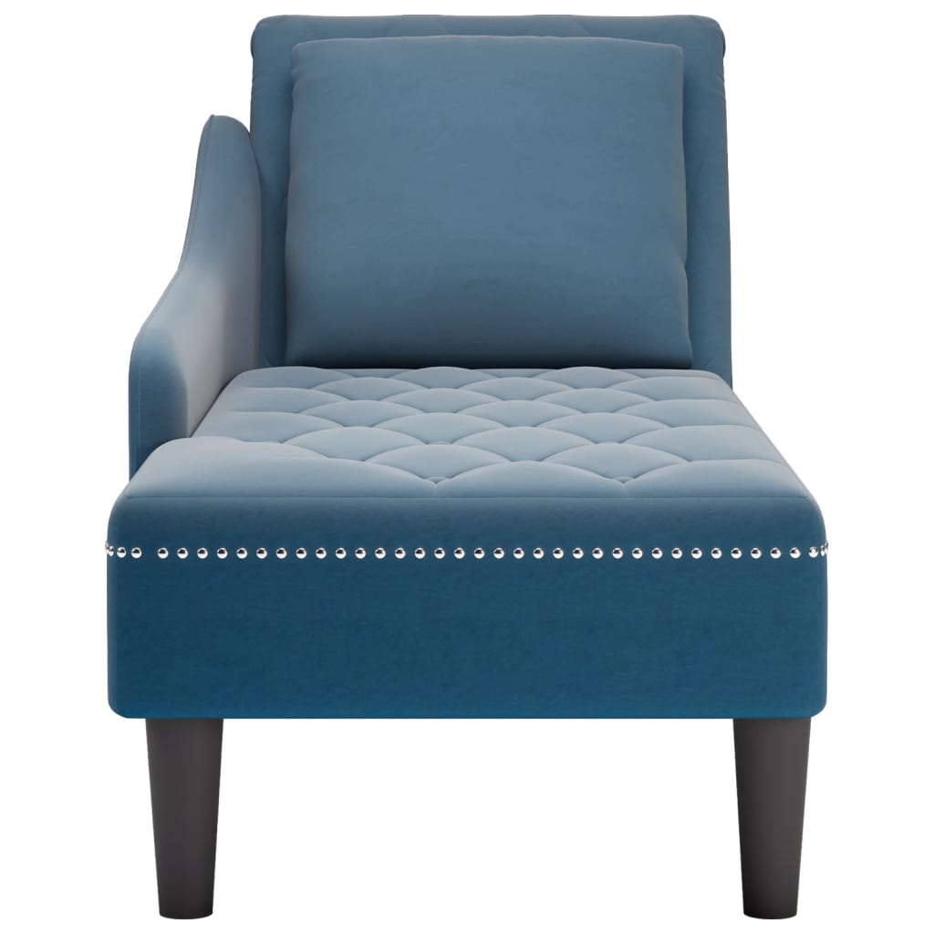 vidaXL Chaise longue met kussen en rechterarmleuning fluweel blauw