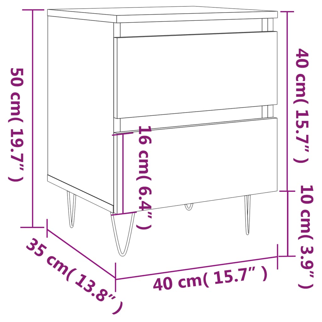 vidaXL Nachtkastje 40x35x50 cm bewerkt hout sonoma eikenkleurig