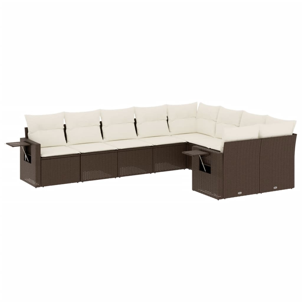 vidaXL 9-delige Loungeset met kussens poly rattan bruin