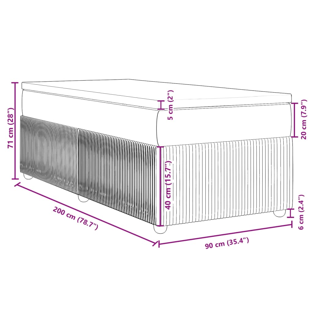 vidaXL Boxspring met matras stof lichtgrijs 90x200 cm