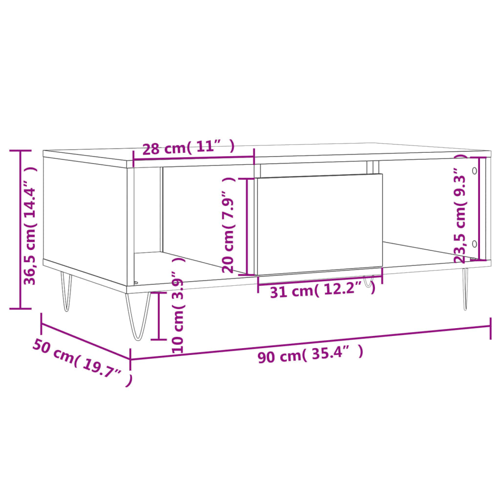 vidaXL Salontafel 90x50x36,5 cm bewerkt hout wit