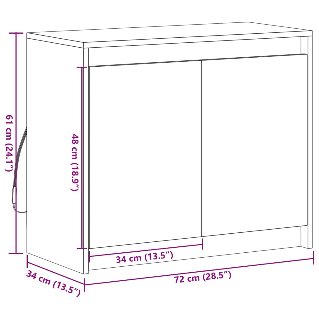 vidaXL Dressoir met LED 72x34x61 cm bewerkt hout sonoma eikenkleurig