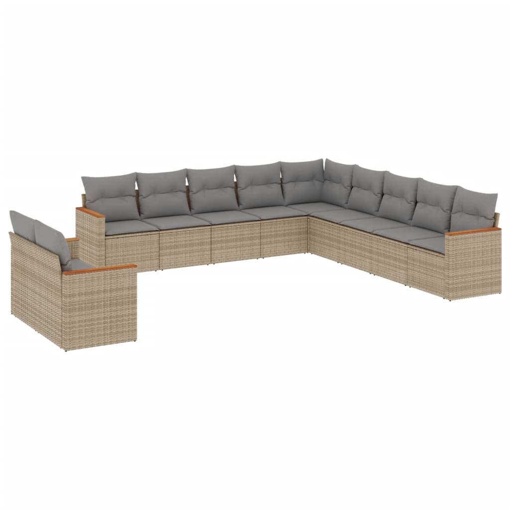 vidaXL 11-delige Tuinset met kussens poly rattan beige