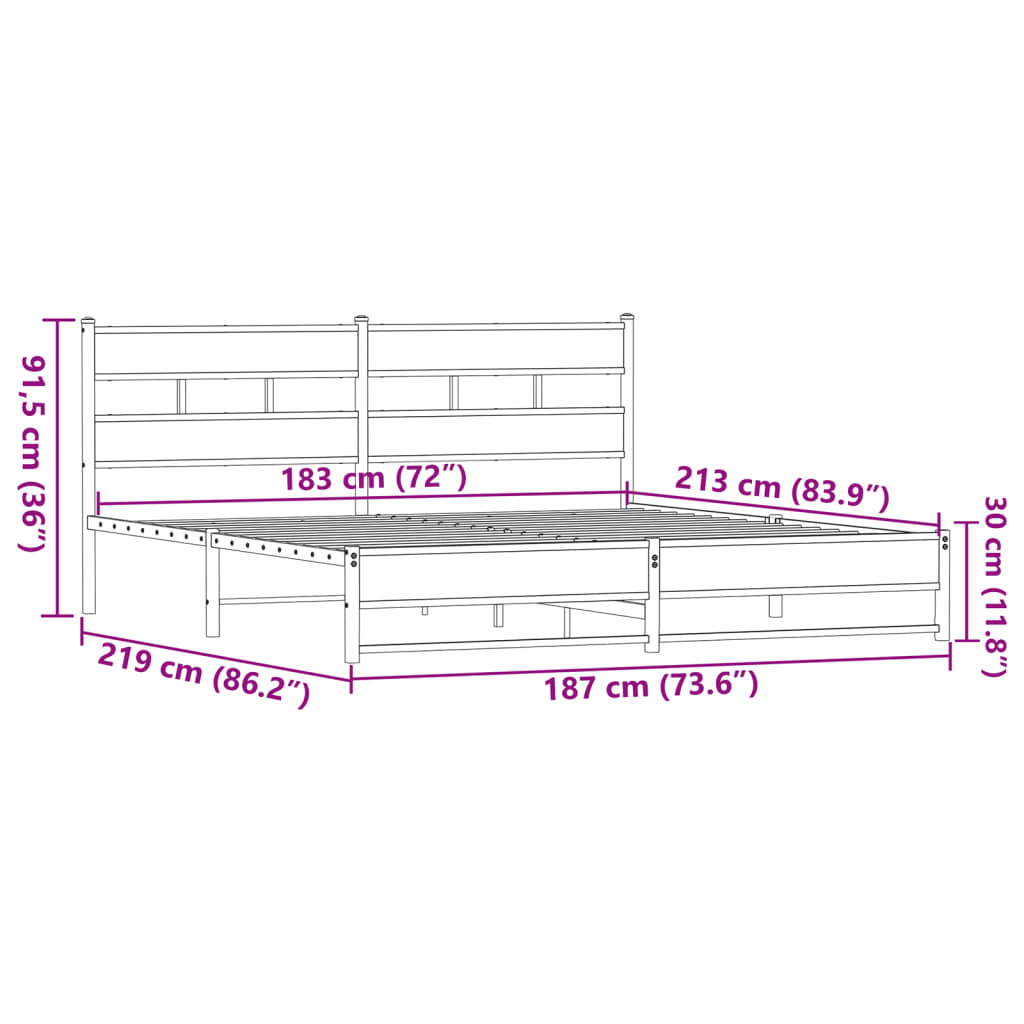 vidaXL Bedframe zonder matras metaal bruin eikenkleur 183x213 cm