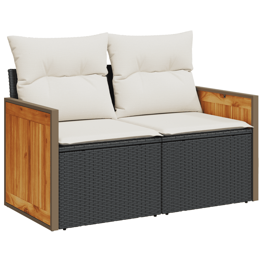 vidaXL 5-delige Loungeset met kussens poly rattan zwart