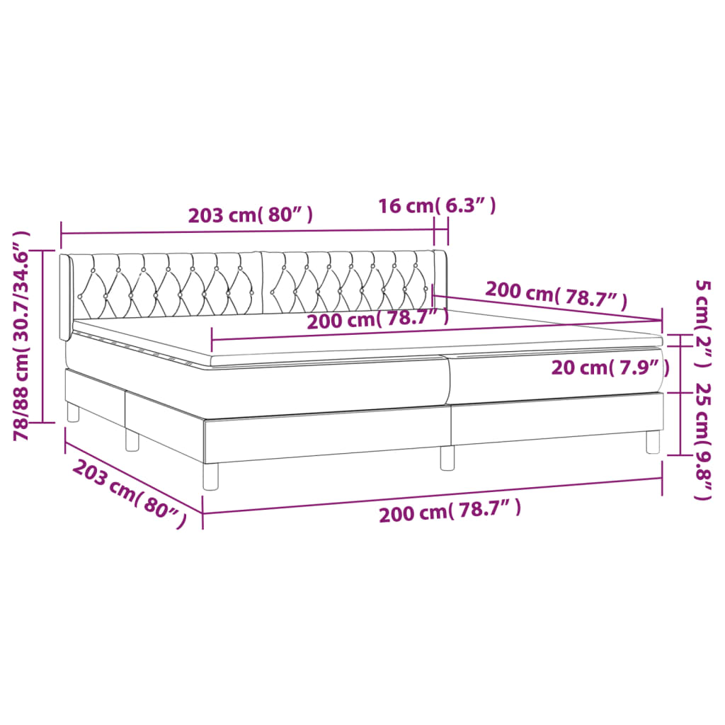 vidaXL Boxspring met matras stof taupe 200x200 cm