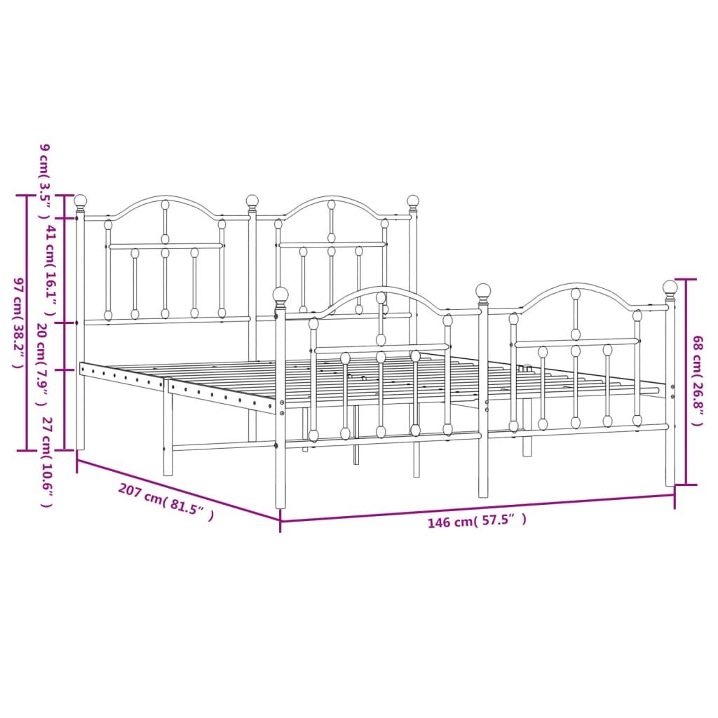 vidaXL Bedframe met hoofd- en voeteneinde metaal wit 140x200 cm