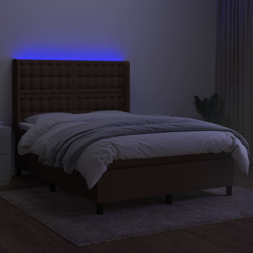 vidaXL Boxspring met matras en LED stof donkerbruin 140x190 cm