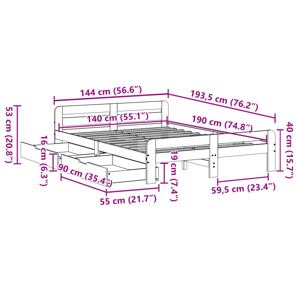 vidaXL Bedframe zonder matras massief grenenhout 140x190 cm