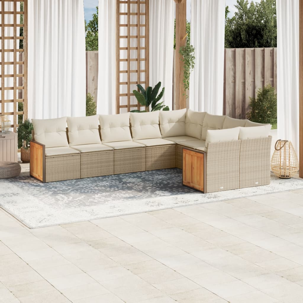 vidaXL 9-delige Loungeset met kussens poly rattan beige