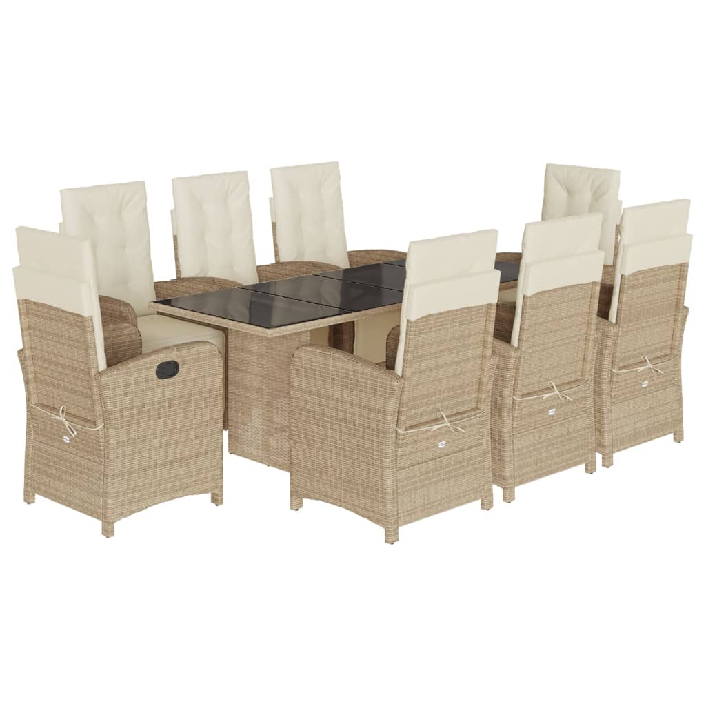 vidaXL 9-delige Tuinset met kussens poly rattan beige