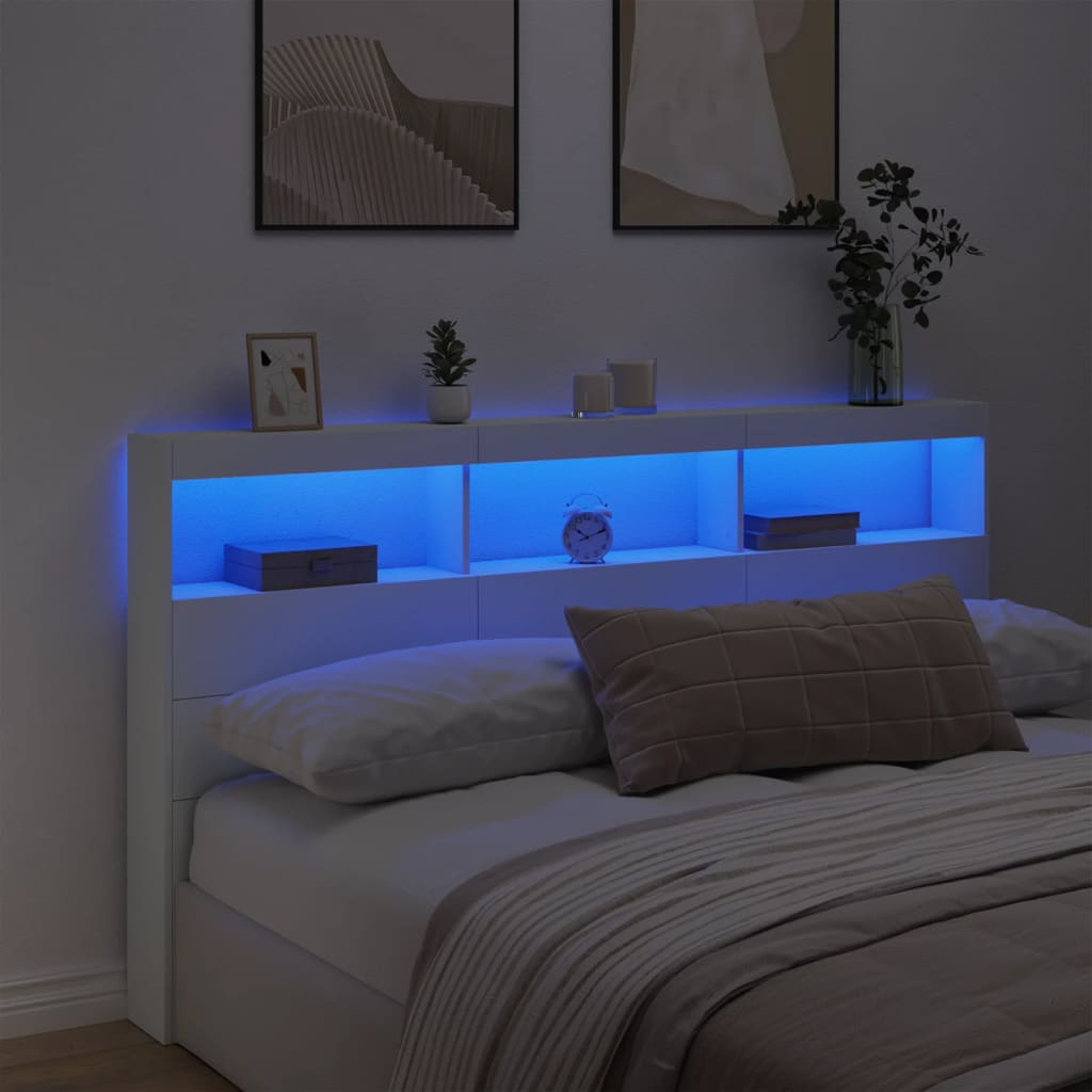 vidaXL Hoofdbordkast met LED-verlichting 180x17x102 cm wit