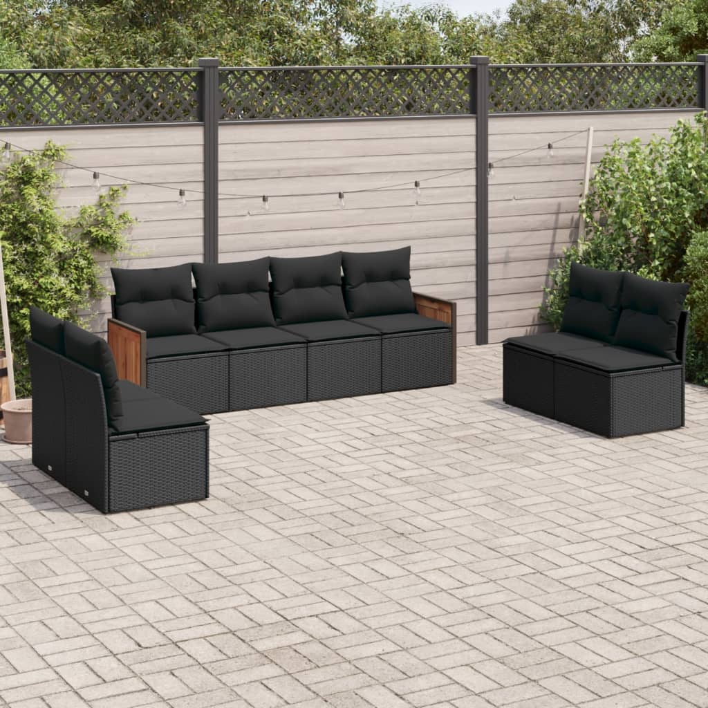 vidaXL 8-delige Loungeset met kussens poly rattan zwart