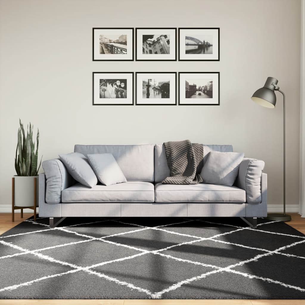 vidaXL Vloerkleed shaggy hoogpolig modern 200x200 cm zwart en crème