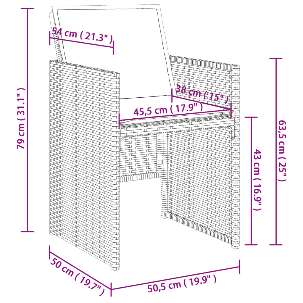 vidaXL 11-delige Tuinset met kussens poly rattan grijs