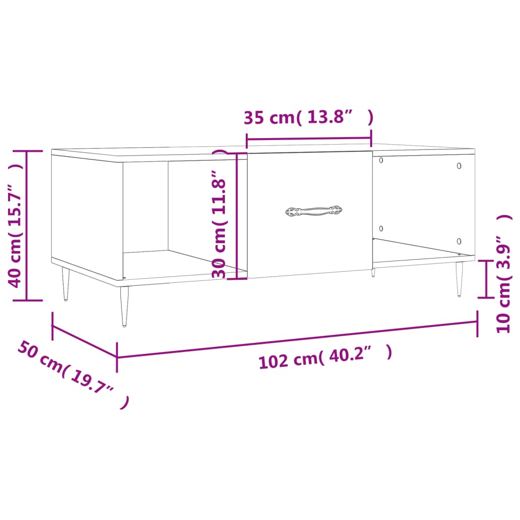 vidaXL Salontafel 102x50x40 cm bewerkt hout zwart