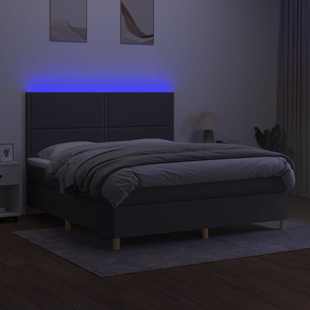 vidaXL Boxspring met matras en LED stof donkergrijs 160x200 cm