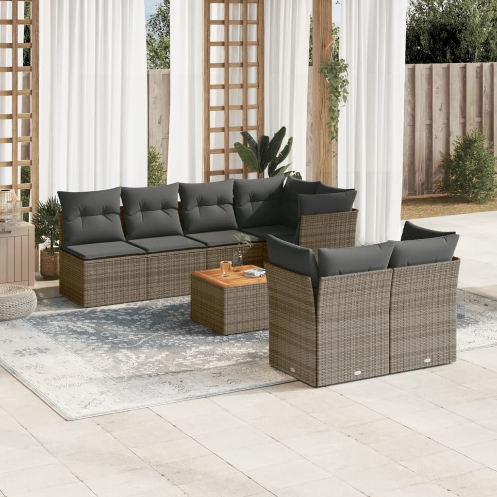 vidaXL 8-delige Loungeset met kussens poly rattan grijs