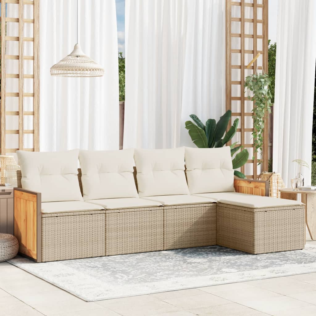 vidaXL 5-delige Loungeset met kussens poly rattan beige