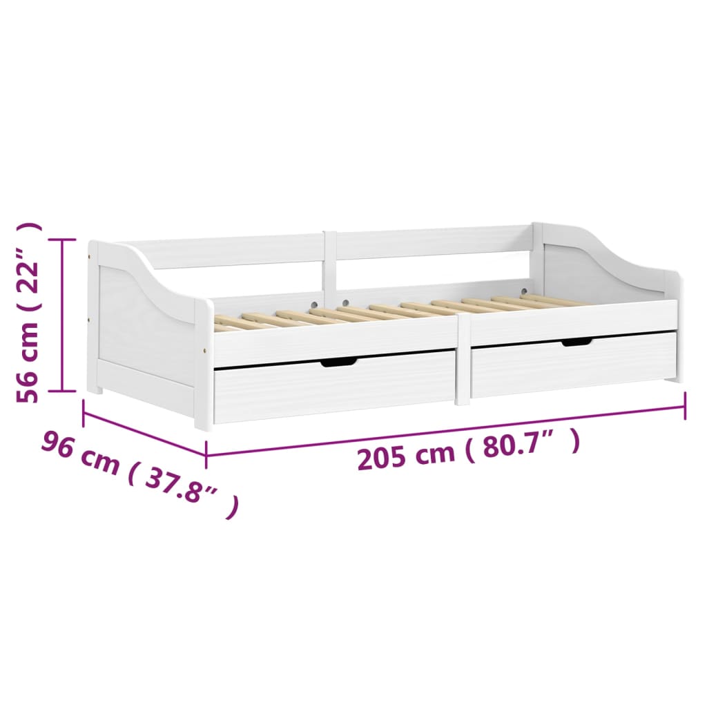 vidaXL Slaapbank met 2 lades IRUN 90x200 cm massief grenenhout wit