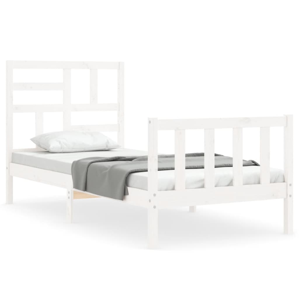 vidaXL Bedframe met hoofdbord massief hout wit 90x200 cm