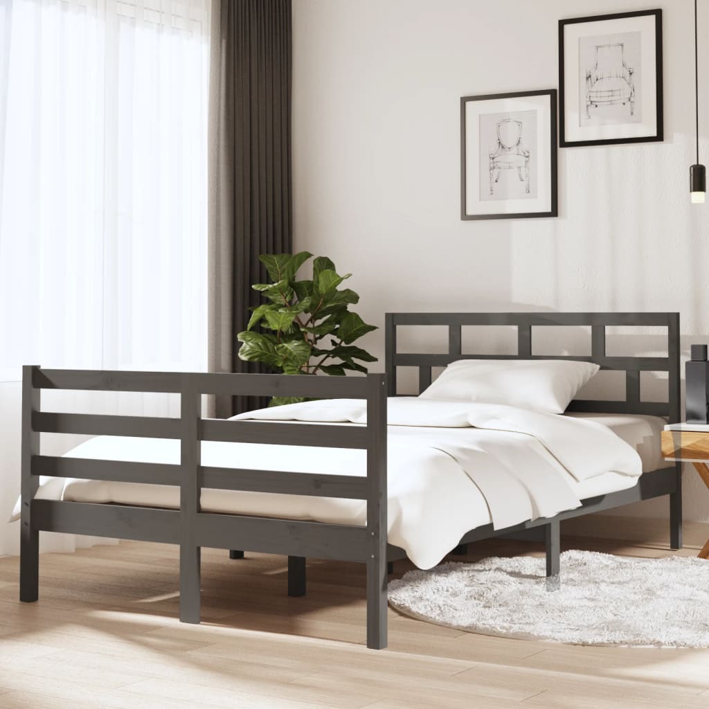 vidaXL Bedframe massief hout grijs 135x190 cm