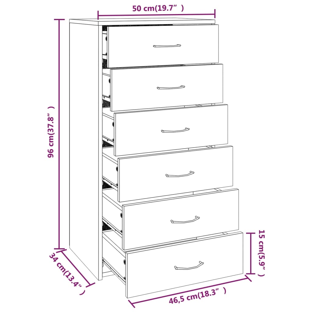 vidaXL Dressoir met 6 lades 50x34x96 cm bewerkt hout gerookt eiken