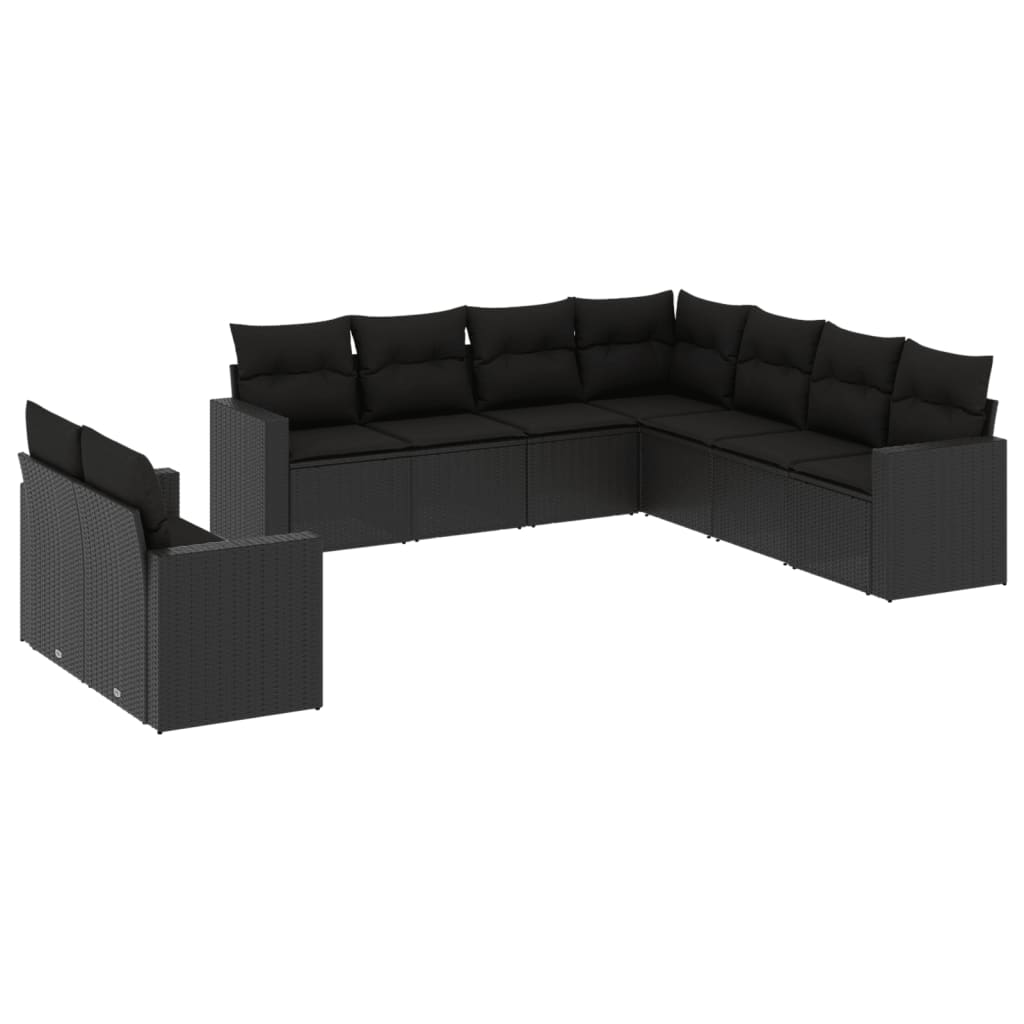 vidaXL 9-delige Loungeset met kussens poly rattan zwart