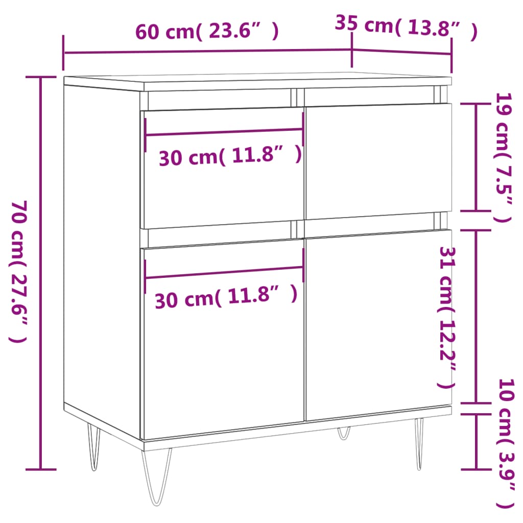 vidaXL Dressoir 60x35x70 cm bewerkt hout betongrijs