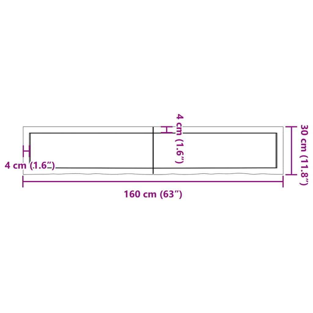 vidaXL Wastafelblad 160x30x(2-6) cm onbehandeld massief hout