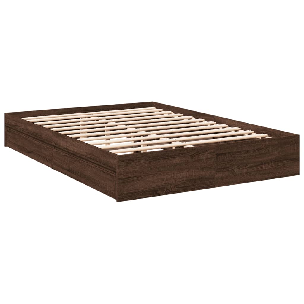 vidaXL Bedframe met lades bewerkt hout bruin eikenkleurig 150x200 cm