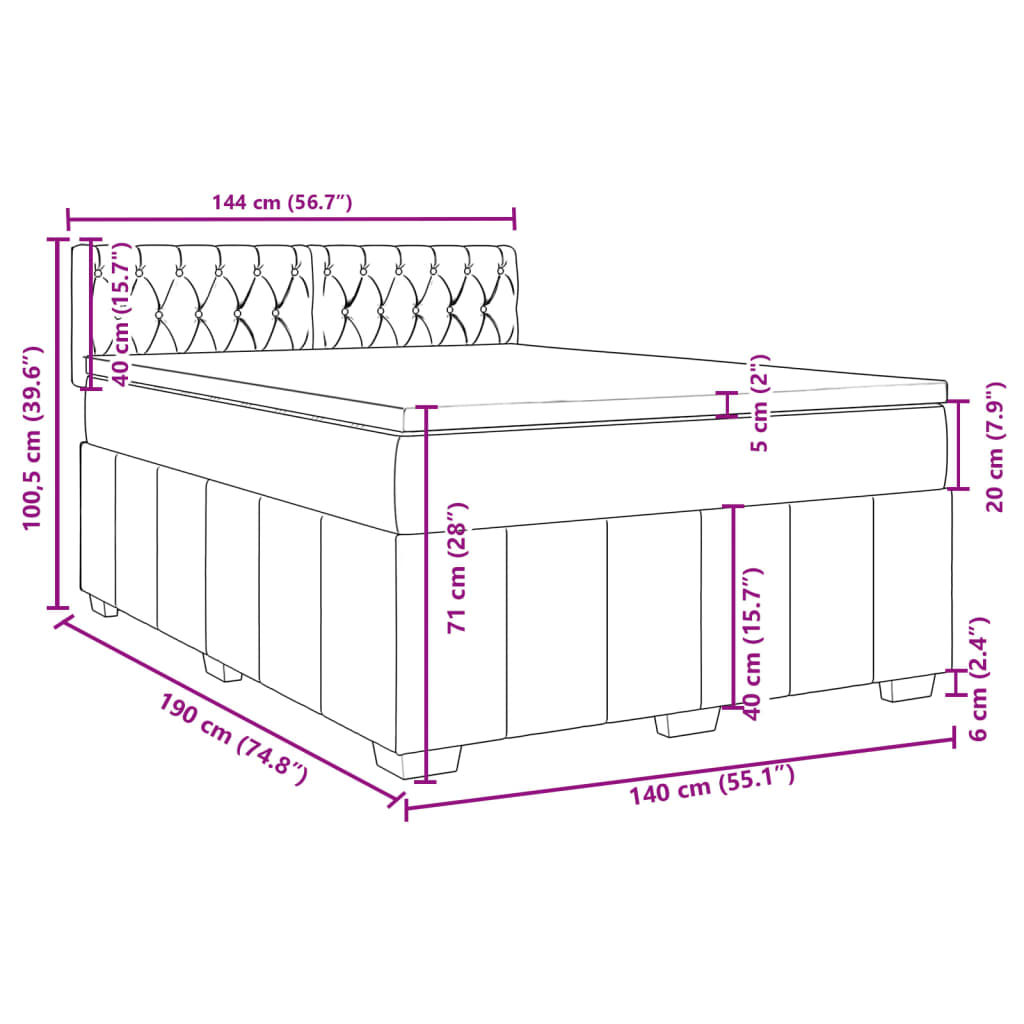 vidaXL Boxspring met matras stof crèmekleurig 140x190 cm