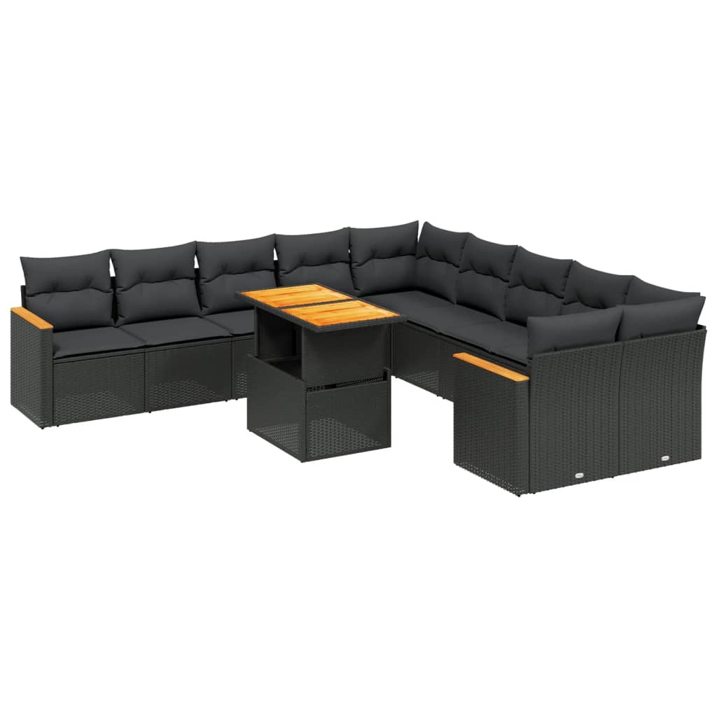 vidaXL 11-delige Loungeset met kussens poly rattan zwart