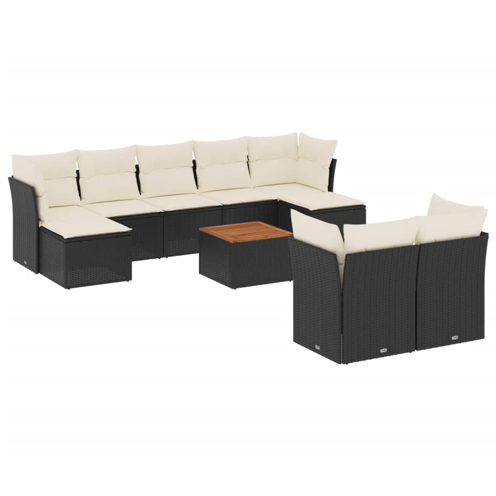 vidaXL 10-delige Loungeset met kussens poly rattan zwart