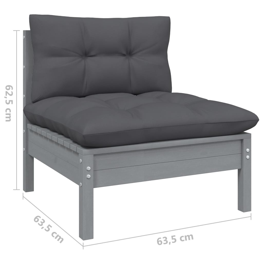 vidaXL 3-delige Loungeset met kussens massief grenenhout grijs