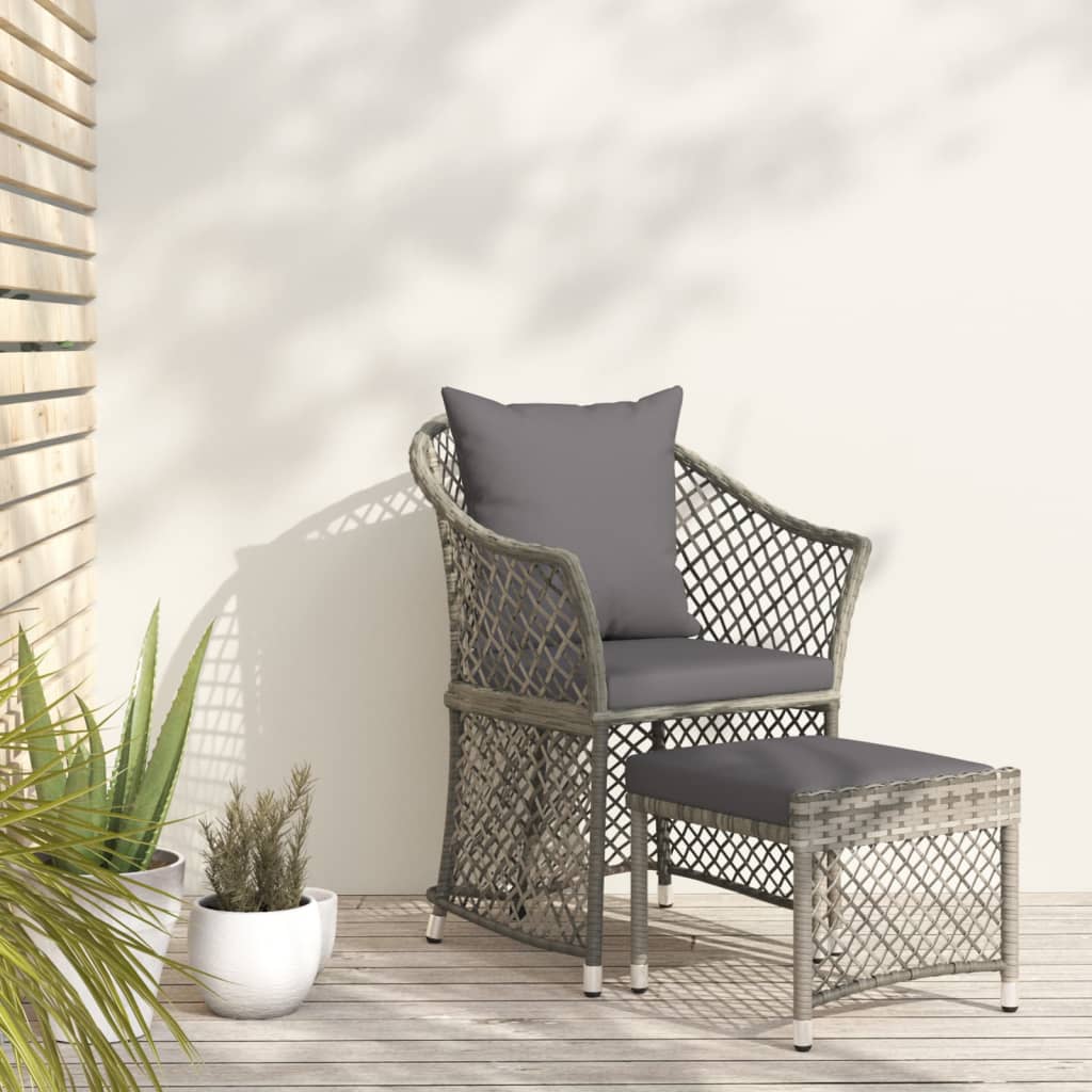 vidaXL 2-delige Loungeset met kussens poly rattan grijs