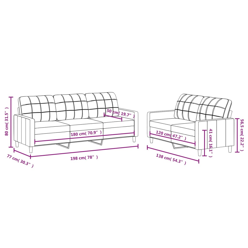 vidaXL 2-delige Loungeset met kussens stof crèmekleurig