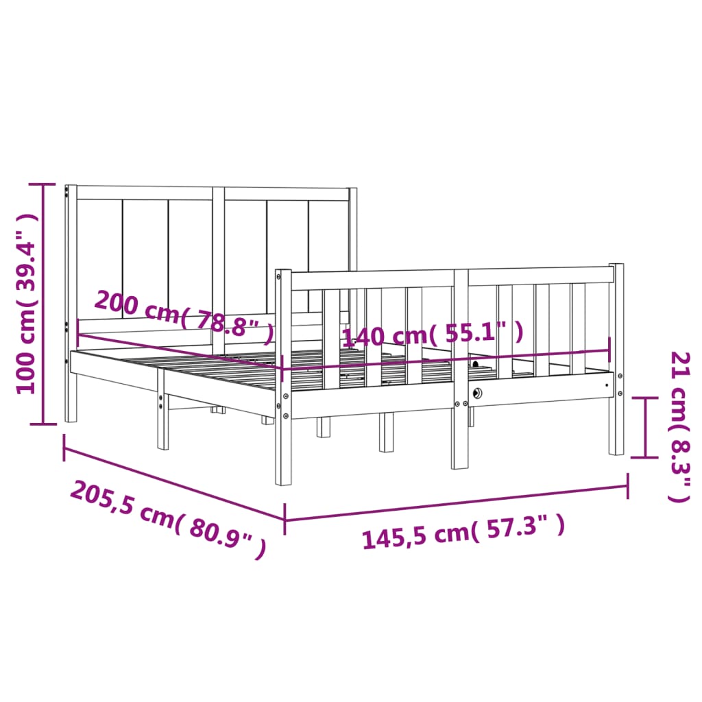 vidaXL Bedframe zonder matras massief grenenhout wit 140x200 cm