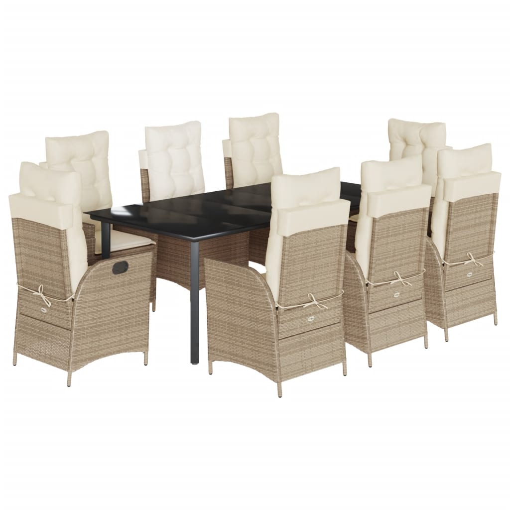 vidaXL 9-delige Tuinset met kussens poly rattan beige