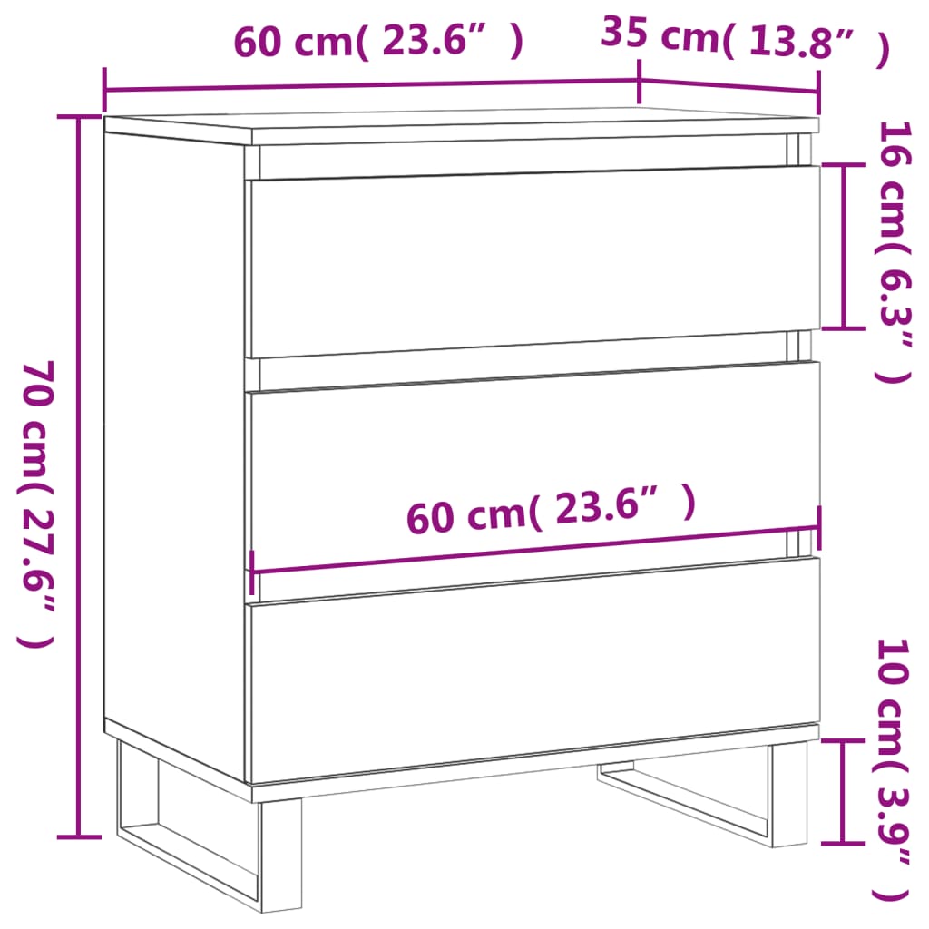 vidaXL Dressoir 60x35x70 cm bewerkt hout grijs sonoma eikenkleurig