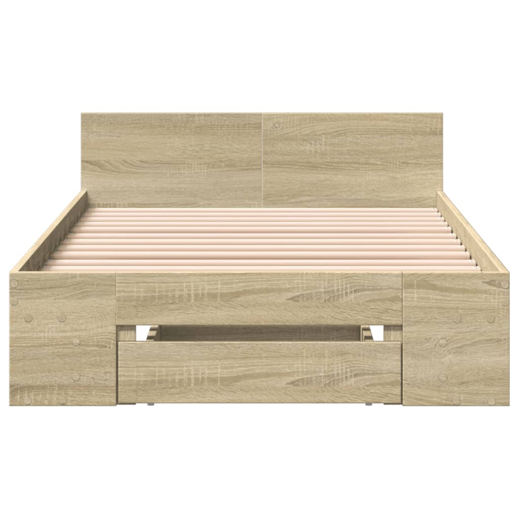 vidaXL Bedframe met lade bewerkt hout sonoma eikenkleurig 90x200 cm