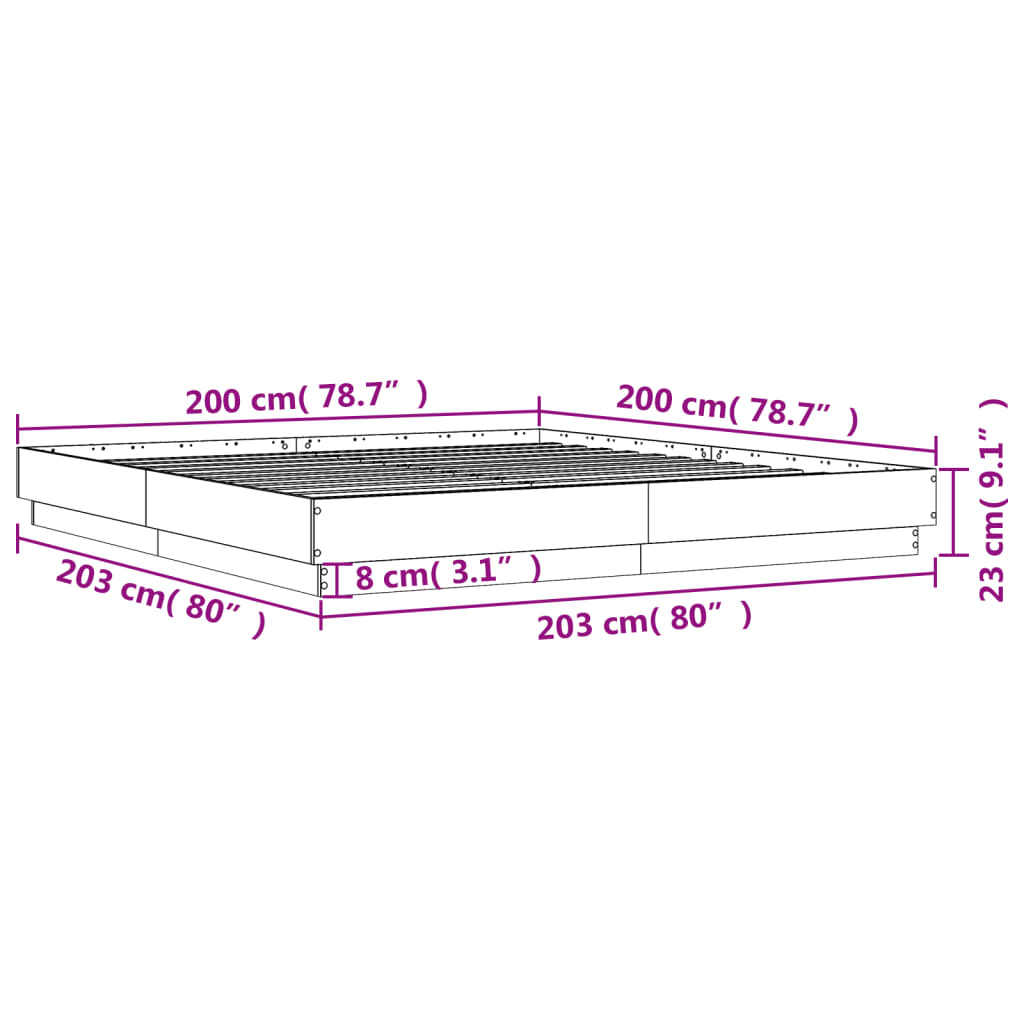 vidaXL Bedframe massief hout wit 200x200 cm