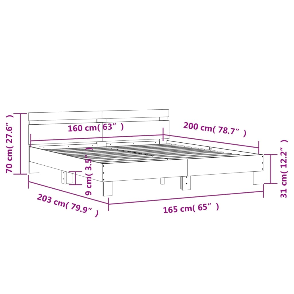 vidaXL Bedframe met hoofdeinde bewerkt hout betongrijs 160x200 cm