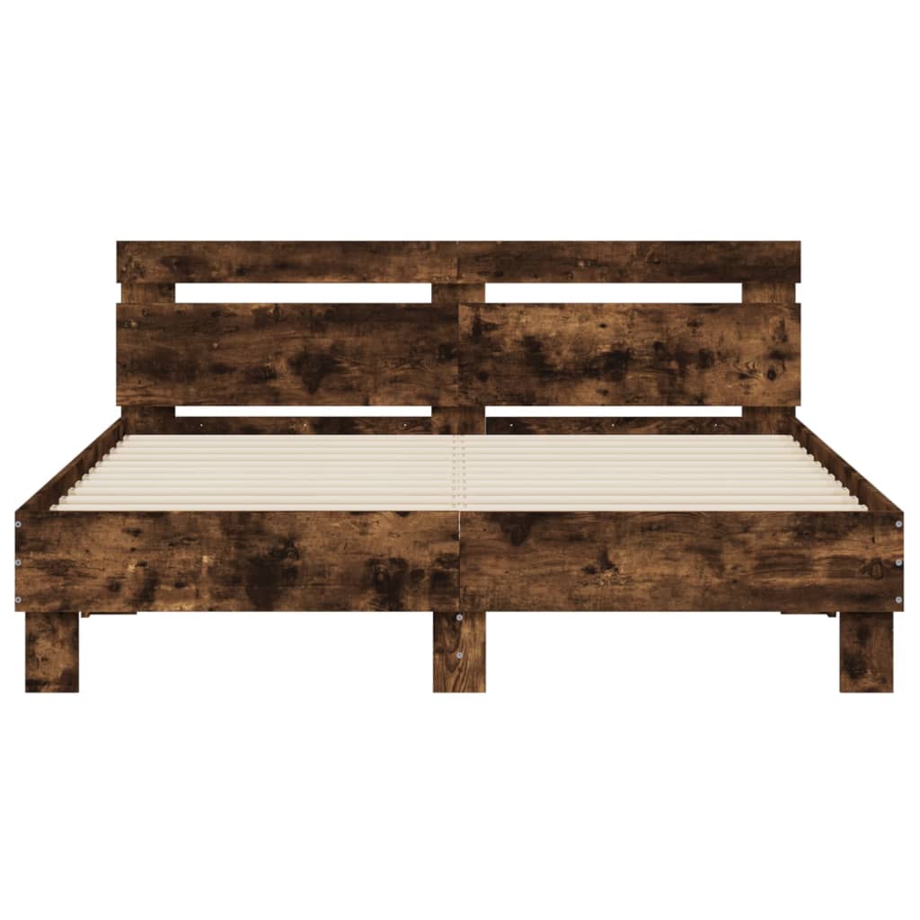 vidaXL Bedframe met hoofdeinde bewerkt hout gerookt eiken 150x200 cm