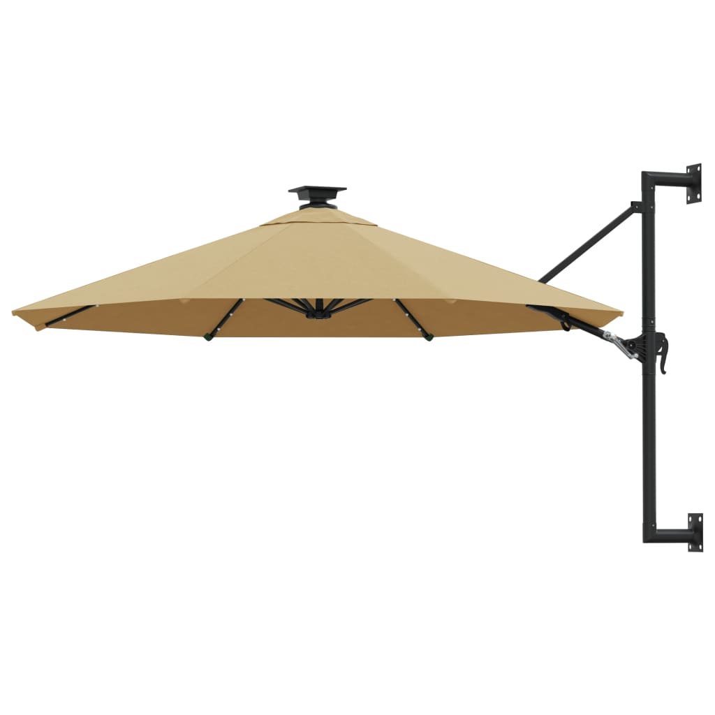 vidaXL Wandparasol met LED's 300 cm taupe