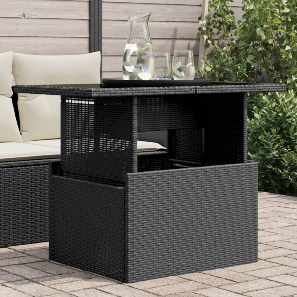 vidaXL Tuintafel met glazen blad 100x55x73 cm poly rattan zwart