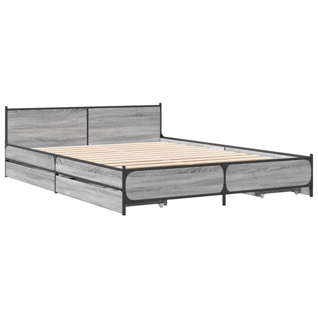 vidaXL Bedframe met lades bewerkt hout grijs sonoma eiken 160x200 cm