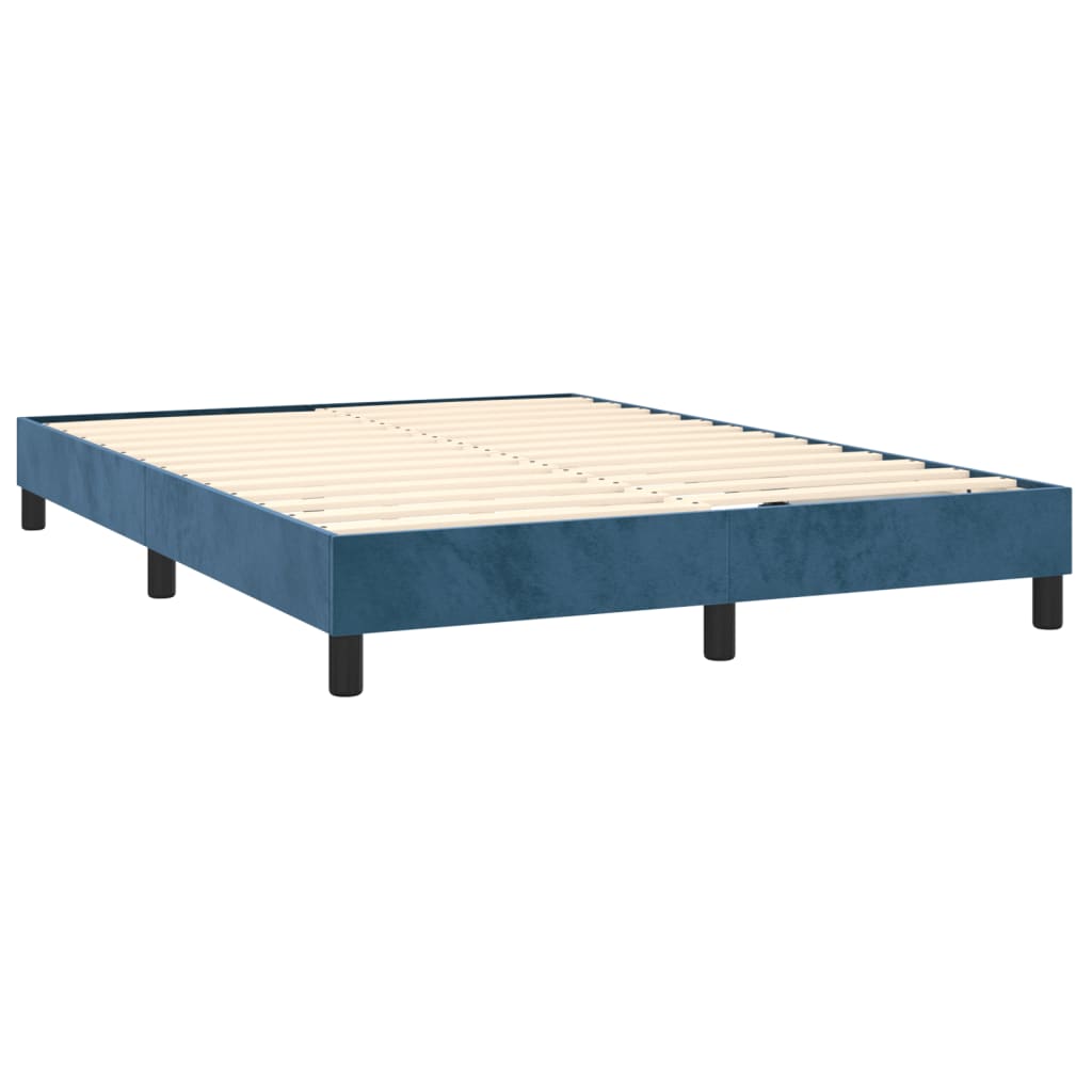 vidaXL Boxspring met matras fluweel donkerblauw 140x190 cm