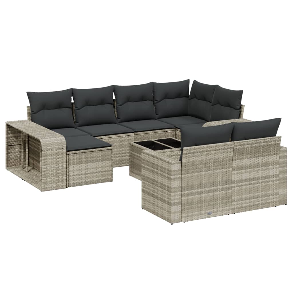 vidaXL 11-delige Loungeset met kussens poly rattan lichtgrijs