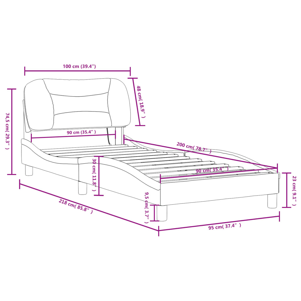 vidaXL Bedframe met LED-verlichting kunstleer zwart 90x200 cm